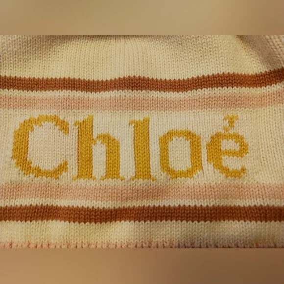 Chloé Pink and Yellow Knit Beanie Hat Logo - Picture 3 of 4